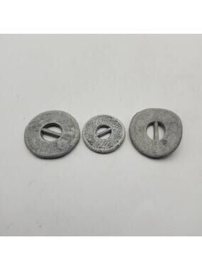 Lot of 3 Vintage Handmade Unglazed Ceramic Buttons Curved Slotted Sew Through